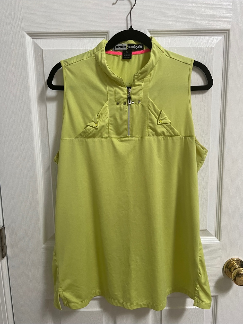 jamie sadock Neon Lime Sleeveless Zip Golf Tank